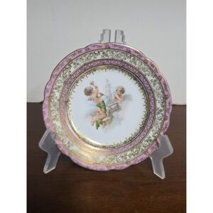 Victoria Carlsbad Austria Pink & Gold Plate. 2 Cherubs In Center.